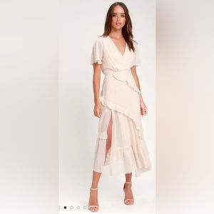 NWT lulus Next to You Cream Swiss Dot Ruffled Midi Dress